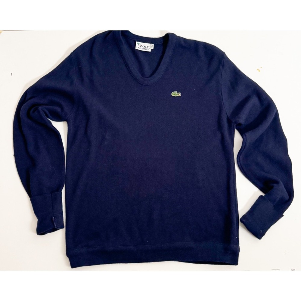 Vintage Lacoste Izod Sweater Mens XL Blue Union Knit Made V-Neck Pullover
